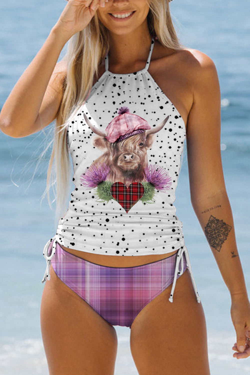 Plaid Highland Cow Bikini Swimsuit