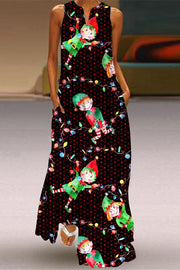 Elf Dance Print Sleeveless Maxi Dress