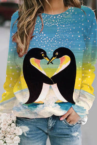 Penguins In Love Print Sweatshirt