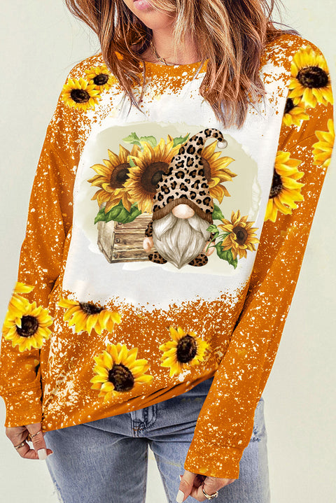 Western Gnomes With Bees And Sunflowers Leopard Bleached Sweatshirt