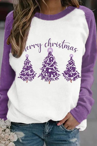 Lässiges Sweatshirt mit lila Weihnachtsbaum-Print