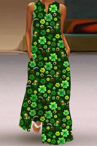 Happy St. Patricks Day Print Sleeveless Maxi Dress