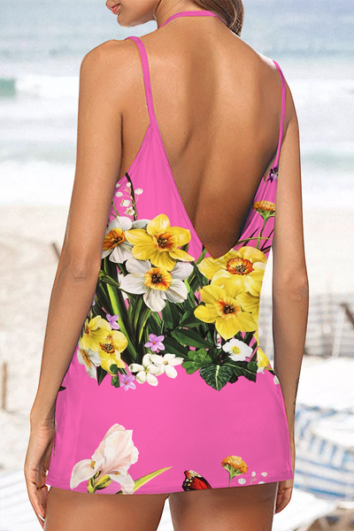 Favorite Sunset Gold Daffodil Flowers Pink Beach Halter Top