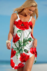 Women's Red Roman Red Poppy Print Sleeveless Dress