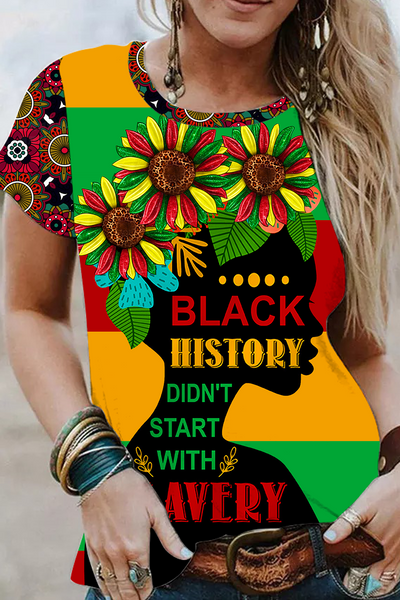 Black History Don't Start With Slavery Pattern Round Neck T-shirt Short Sleeve Top