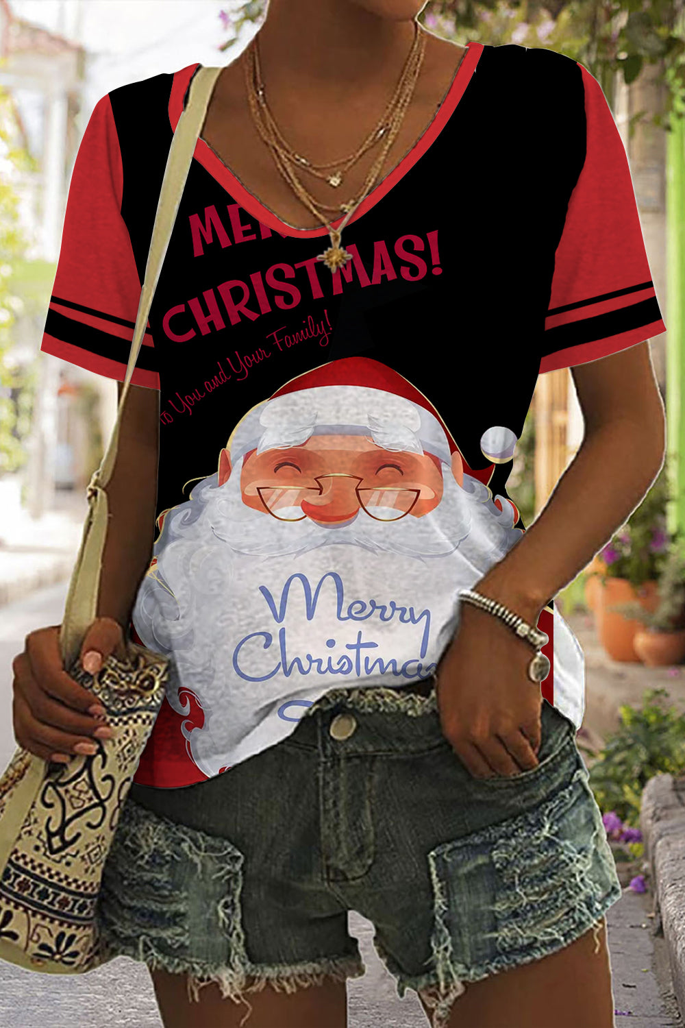 Black Santa With Glasses T-shirt
