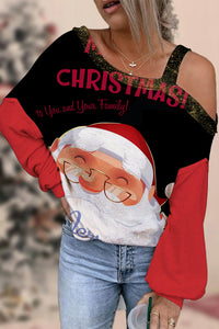 Schwarzer Weihnachtsmann mit Brille Off-Shoulder-Bluse