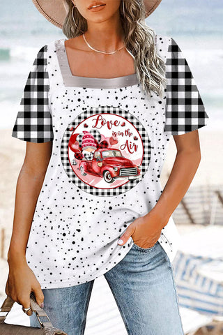 Black & White Checkered Splash-ink Elf Love Car Beach T-Shirt