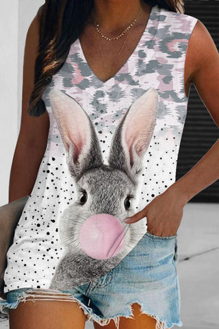 Blowing Bubbles Gray Bunny Pink Leopard Print Tank Top
