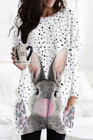 Blowing Bubbles Gray Bunny Pink Leopard Print Tunic with Pockets