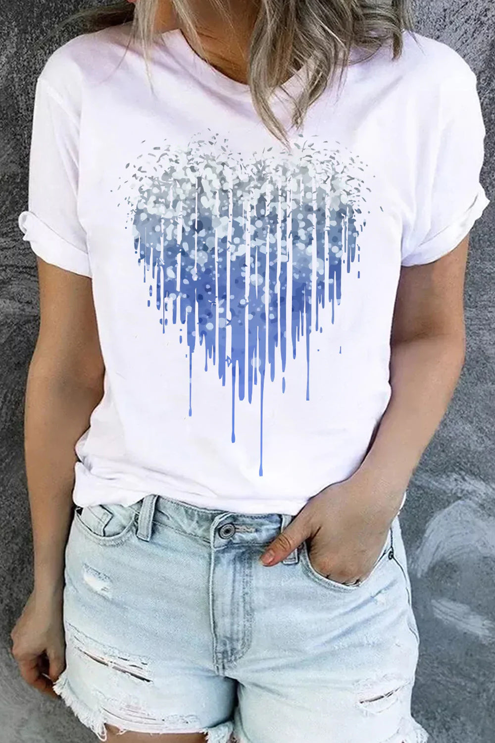 Blue Fringed Love Heart T-shirt