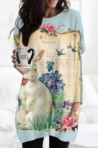 Bunny Hop The White Rabbit Sonata In The Piano Score Garden Tunic with Pockets