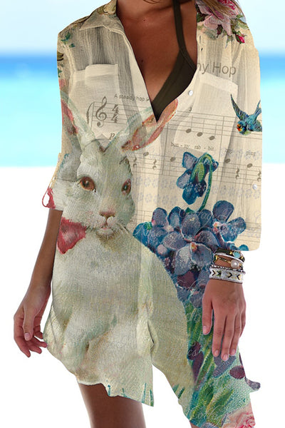 Bunny Hop The White Rabbit Sonata In The Piano Score Garden Patch Front Pockets Shirt