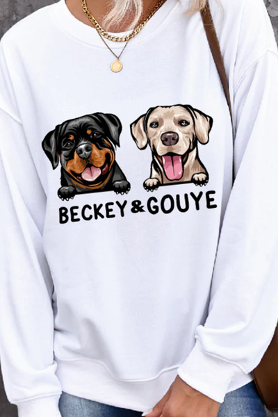 Cute Dogs Graphic Round Neck Pullover Sweatshirt
