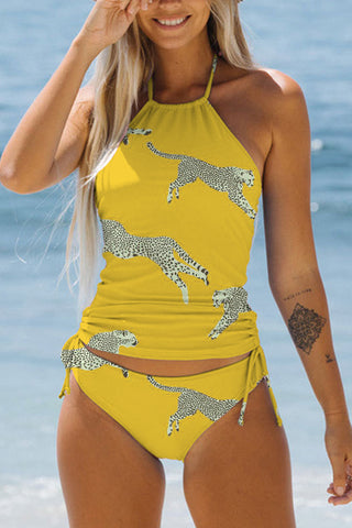 Yellow Cheetah Print Bikini Swimsuit