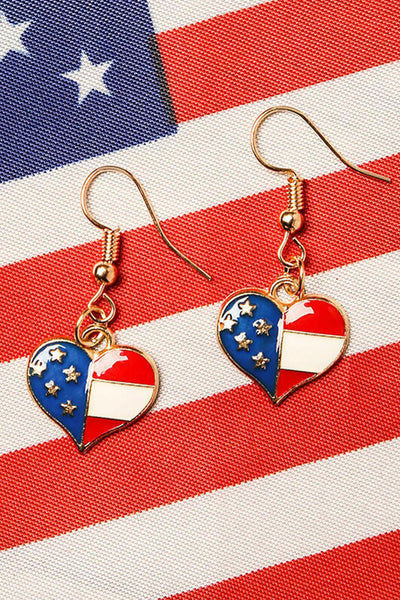 Drip Oil American Flag Heart Drop Earrings