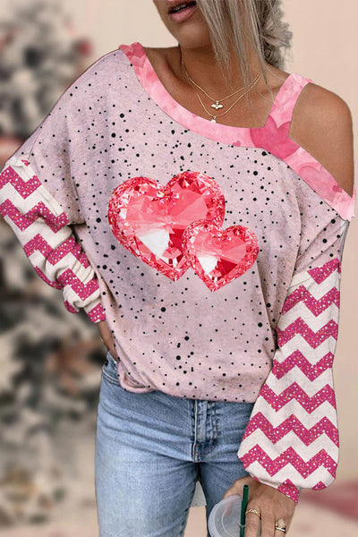 Diamond Double Heart Pink Off-shoulder Blouse