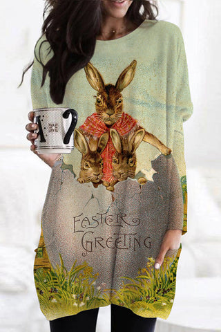 Easter Greeting The Three Rabbits Living In The Egg House Tunic with Pockets
