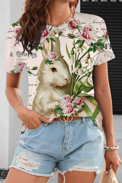 Easter Egg Bouquet Gardener Bunny Round Neck T-shirt