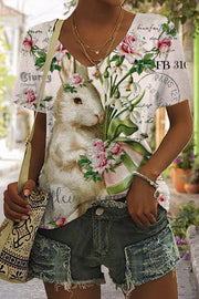 Easter Egg Bouquet Gardener Bunny V Neck T-shirt