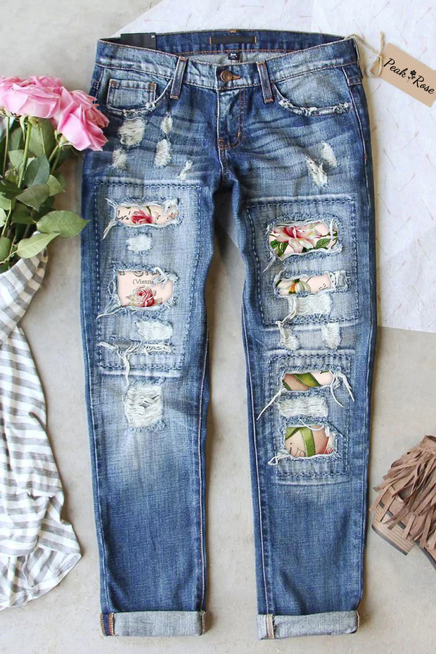 Easter Egg Bouquet Gardener Bunny Ripped Denim Jeans