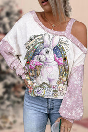 Egg Glitter Rabbit White Rabbit Off-Shoulder Blouse