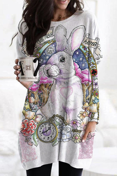 Egg Glitter Rabbit White Rabbit Tunic with Pockets