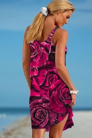 Elegant Beautiful Red Rose Pattern Sleeveless Dress