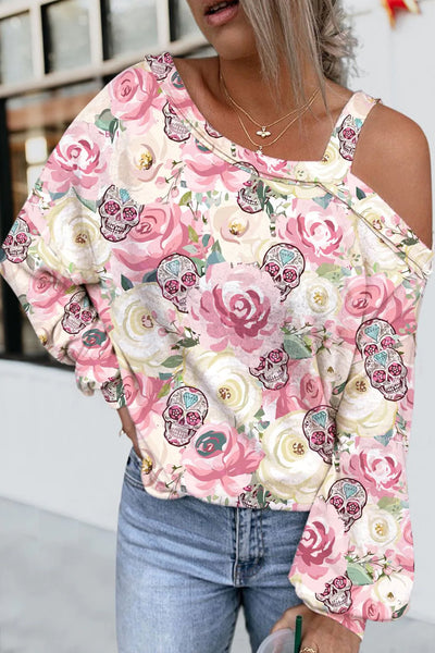 Floral Skull Off-shoulder Blouse