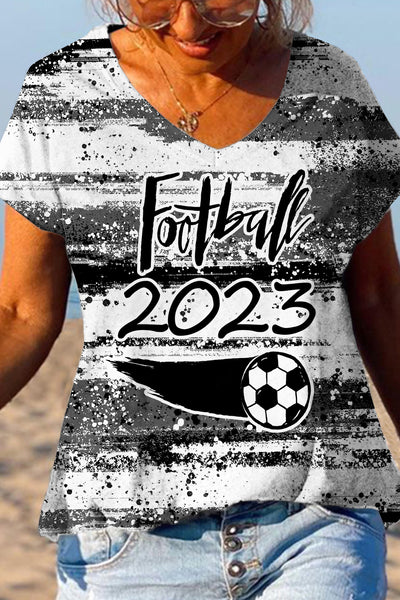 Football 2023 Black & White Ink V Neck T-shirt