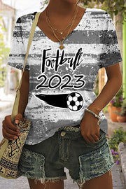 Football 2023 Black & White Ink Painting V-neck T-shirt