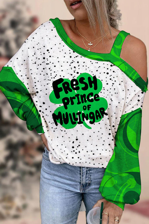 Fresh Prince Of Mullingar Lucky Clover Spot Full Print Off-Shoulder Blouse