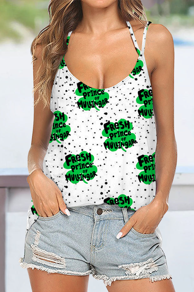 Fresh Prince Of Mullingar Lucky Clover Spot Full Print Camisole Beach Halter Top