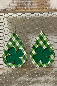 Green Plaid Clover Earrings