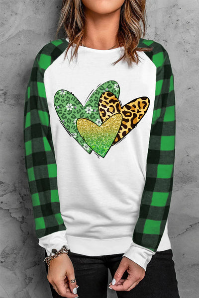 Green Plaid Leopard Print Sweatshirt