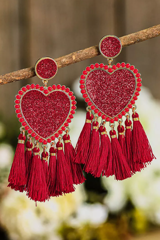 Glitter Tassel Love Heart Earrings