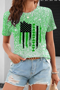 Glitter Background Textured Spotted Lucky Clover Striped Flag T-shirt