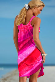 Gold Flash Irregular Pink Striped Sequin Heart Sleeveless Dress