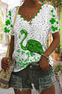 Green Flamingo Lucky Clover Collection Original Costume V-Neck T-shirt