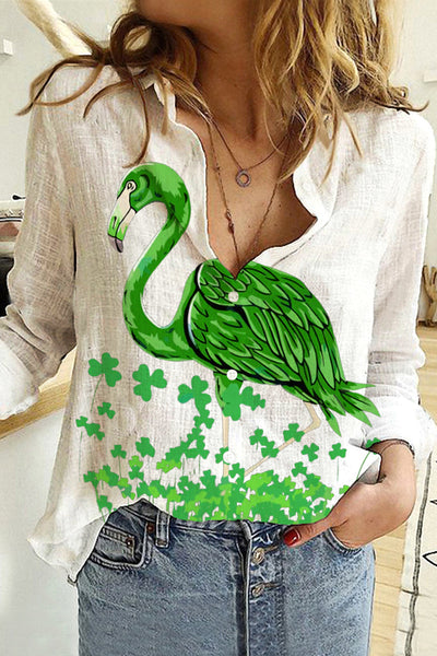 Green Flamingo Lucky Clover Collection Original Costume Long Sleeve Shirt