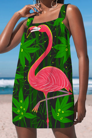 Green Jungle Flamingo Cami Dress