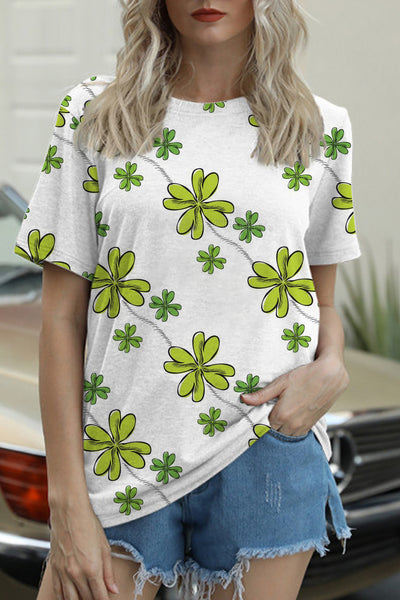 Green Lucky Clover Full Print Short-Sleeved T-Shirt