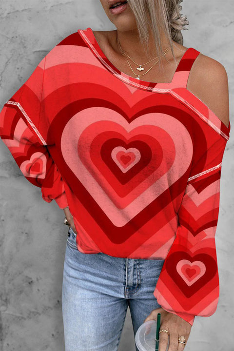 Heart-Shaped Asymmetrical Shoulder Casual Long Sleeve Blouse