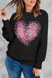 Black Striped Heart-Shaped Round Neck Shift Basic Sweatshirt