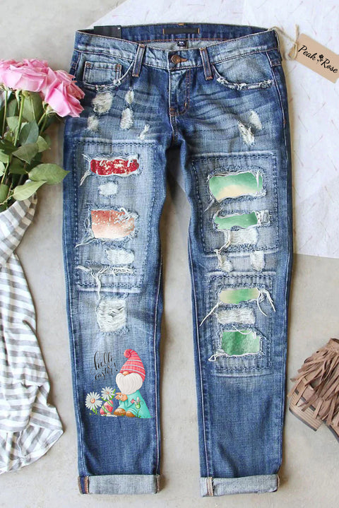 Halle Easter Green Tie Dye Elf Egg Ripped Denim Jeans