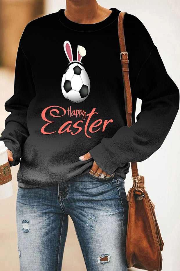 Happy Easter Soccer Eggs With Cute Bunny Ears Print Sweatshirt