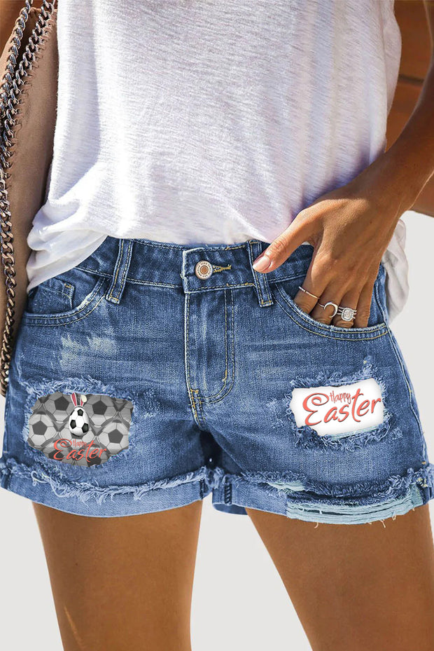 Zerrissene Denim-Shorts mit amerikanischer Flagge