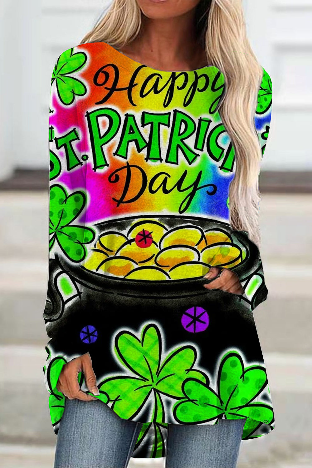 Happy St.Patrick's Day Children's Illustration Hand-Painted Printed Tunic