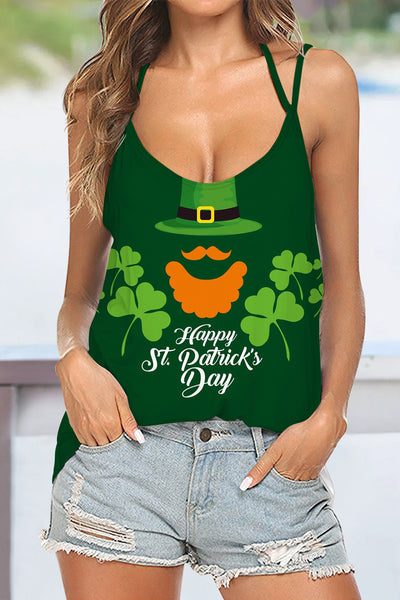 Happy St Patrick's Day Scrambled Bearded Camisole Beach Halter Top