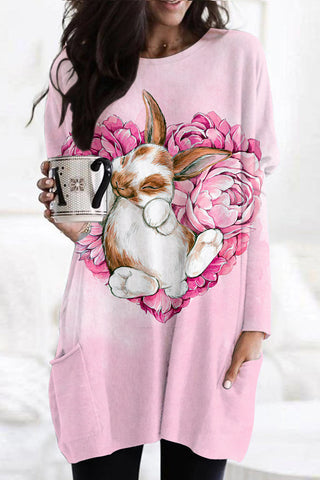 Heart-Shaped Rose Bouquet Of Bunnies Taking a Nap Tunic with Pockets